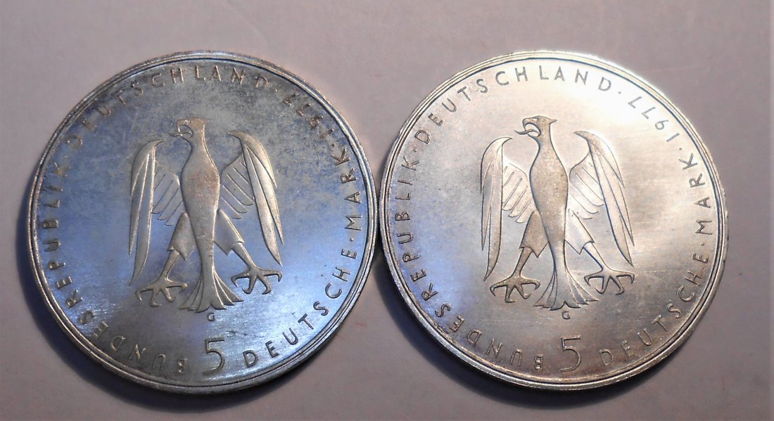  C15.°°Deutschland 5 DM Silber 2 x Gedenkmünze 1977 G, Heinrich von Kleist   