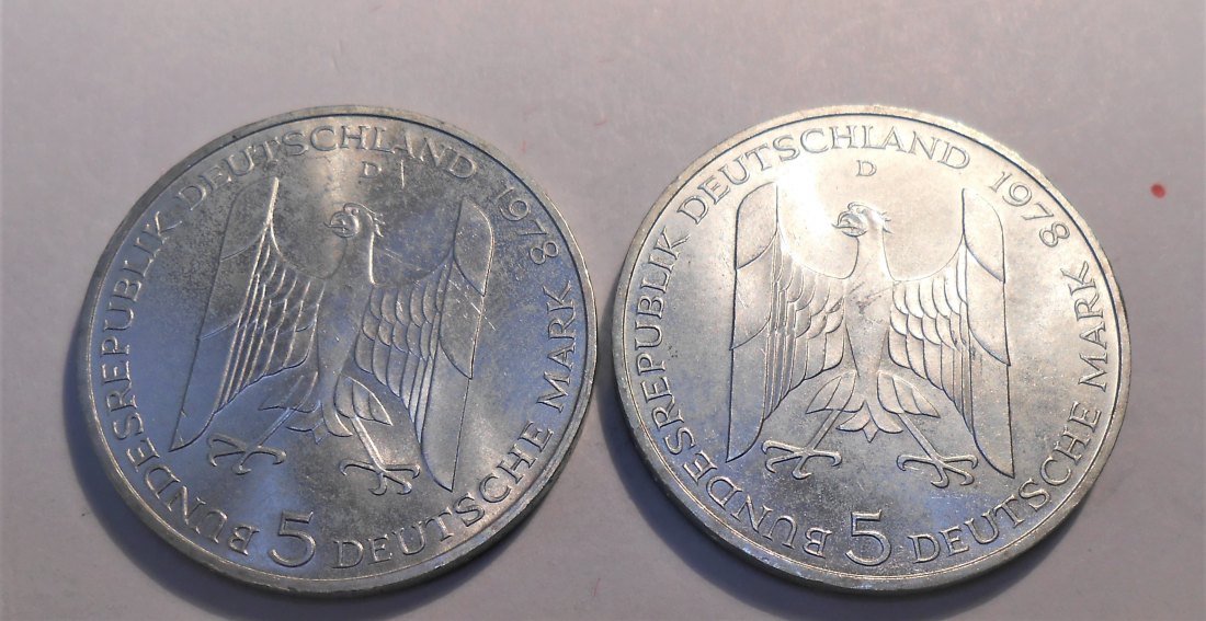  C17.°°Deutschland 5 DM 0,625 Silber 2 x Gedenkmünze 1978 D Gustav Stresemann   