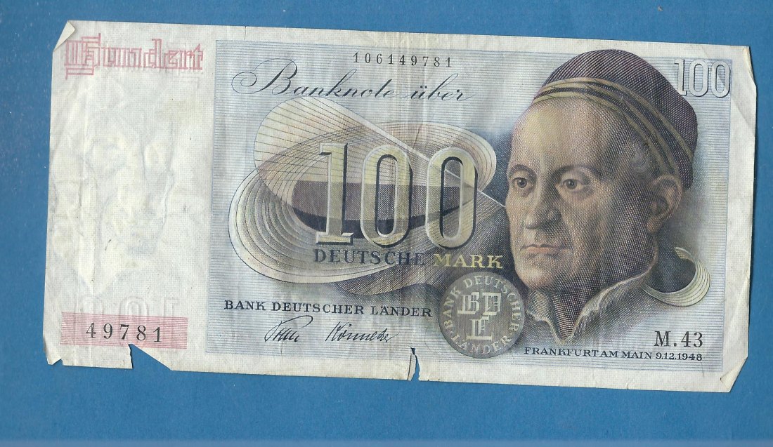  100 MARK Bank deutscher Länder 9.12.48 M.43 Münzenankauf Koblenz Frank Maurer AG188   