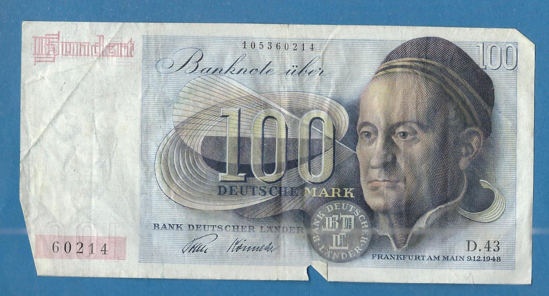  100 MARK Bank deutscher Länder Serie 1948 D43 Münzenankauf Koblenz Frank Maurer AG195   