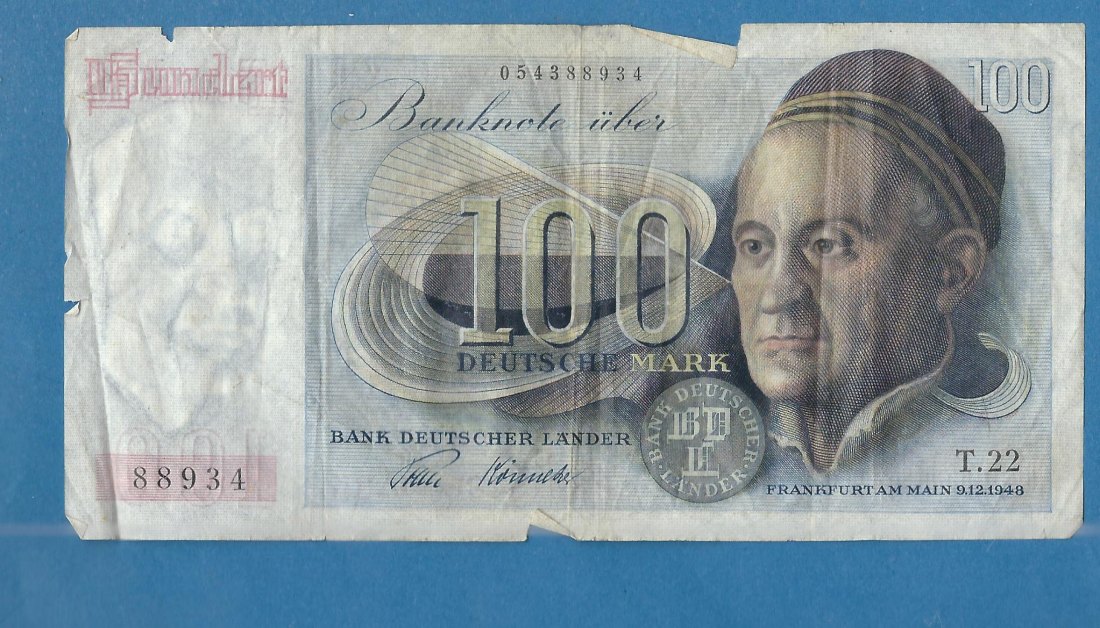  100 MARK Bank deutscher Länder Serie 1948 T22  Münzenankauf Koblenz Frank Maurer AG208   