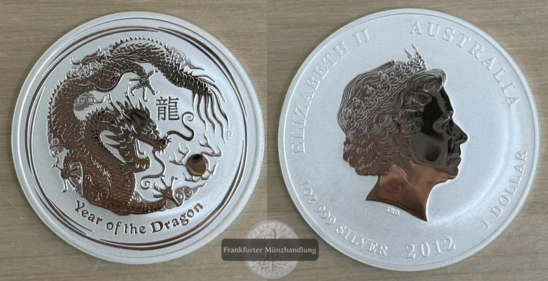  Australien  1 Dollar Jahr des Drachen 2012  FM-Frankfurt  Feingewicht: 31,1g   