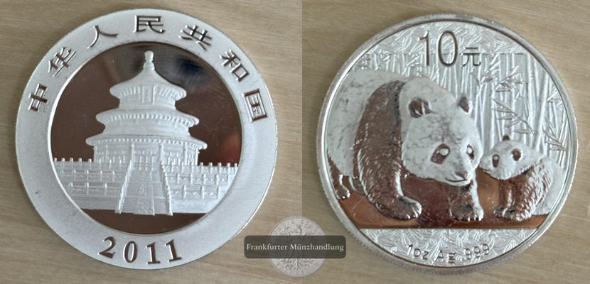  China  10 Yuan  2011  Panda   FM-Frankfurt  Feinsilber: 31,1g   