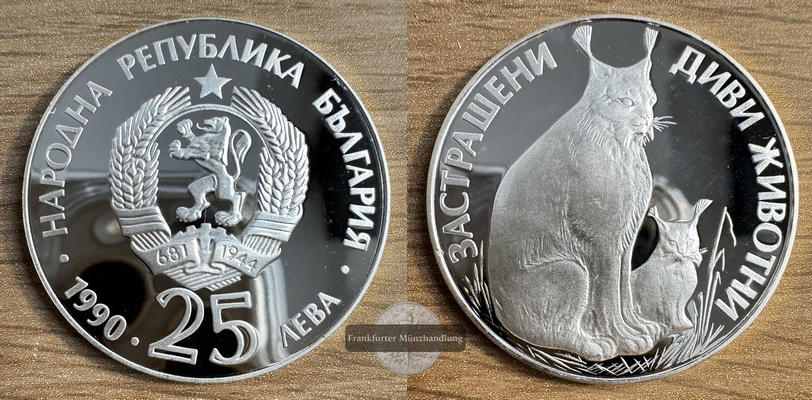  Bulgarien  25 Leva 1990 Gefährdete Tiere   FM-Frankfurt  Feinsilber: 21,58g   