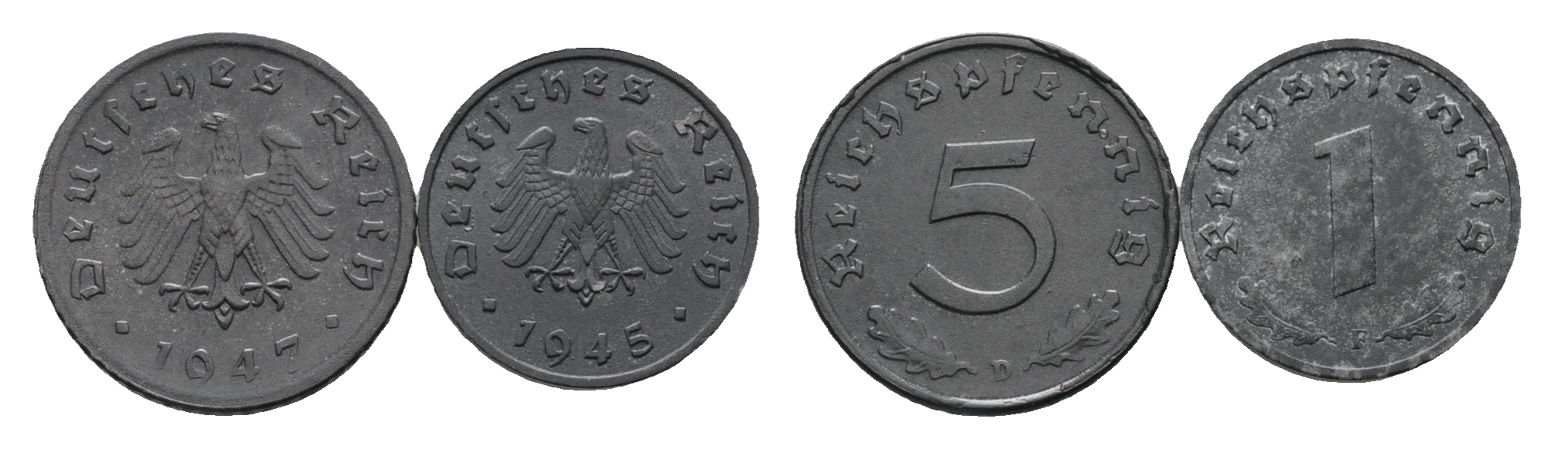  Drittes Reich; 2 Kleinmünzen 1945/1947   