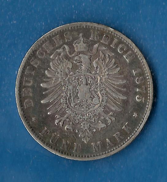  5 Mark Wuerttemberg 1875 Münzenankauf Koblenz Frank Maurer AG248   