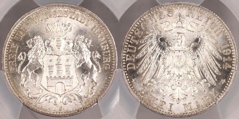  2 Mark Hamburg 1914 in f. ST !!! PCGS MS65 !!!   