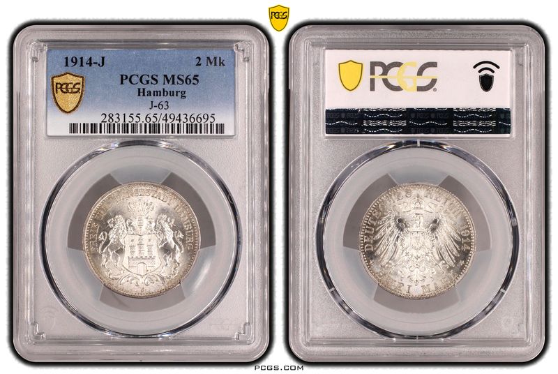  2 Mark Hamburg 1914 in f. ST !!! PCGS MS65 !!!   