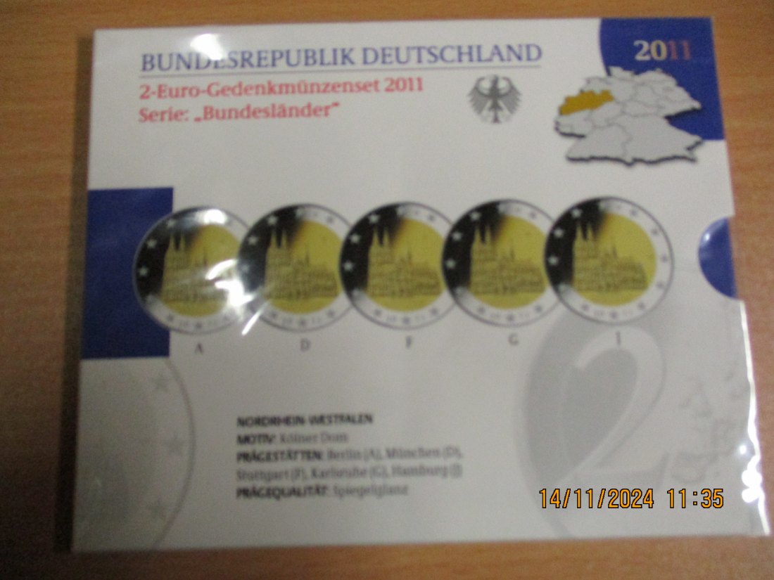  2 Euro Gedenkmünzenset 2011 Serie Bundesländer Nordrhein Westfalen Kölner Dom   