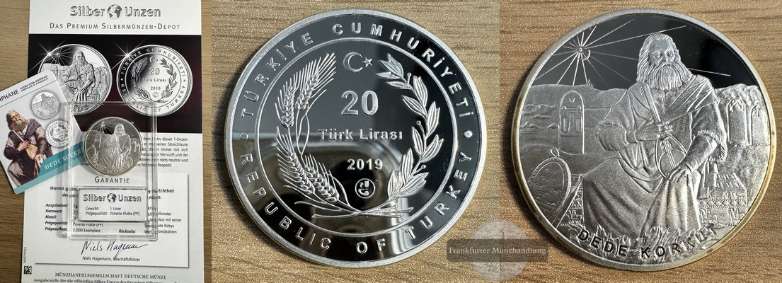  Türkei 20 Lira 2019 - Dede Korkut - FM-Frankfurt Feinsilber: 28,77g - PP   