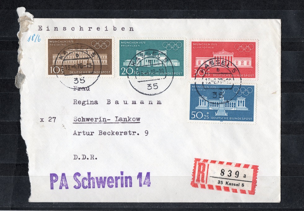  BRD 1970 Einschreiben mit Mi. 624-627 Echt gelaufen   