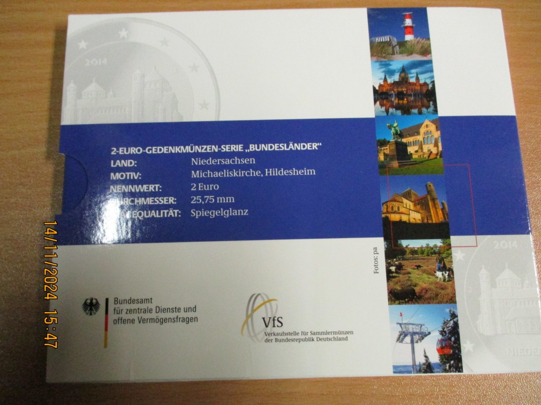  2 Euro Gedenkmünzenset 2014 Serie Bundesländer Niedersachsen Mechaeliskirche Hilfesheim   