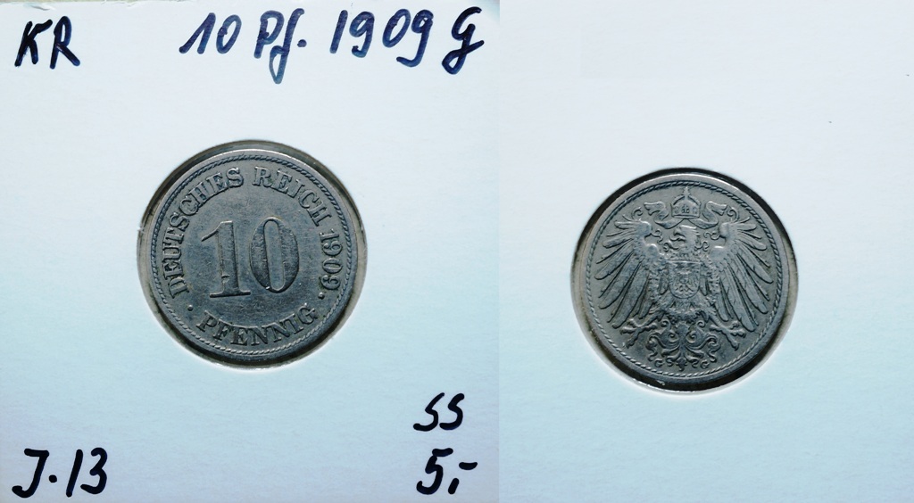  Kaiserreich, 10 Pfennig 1909 G   