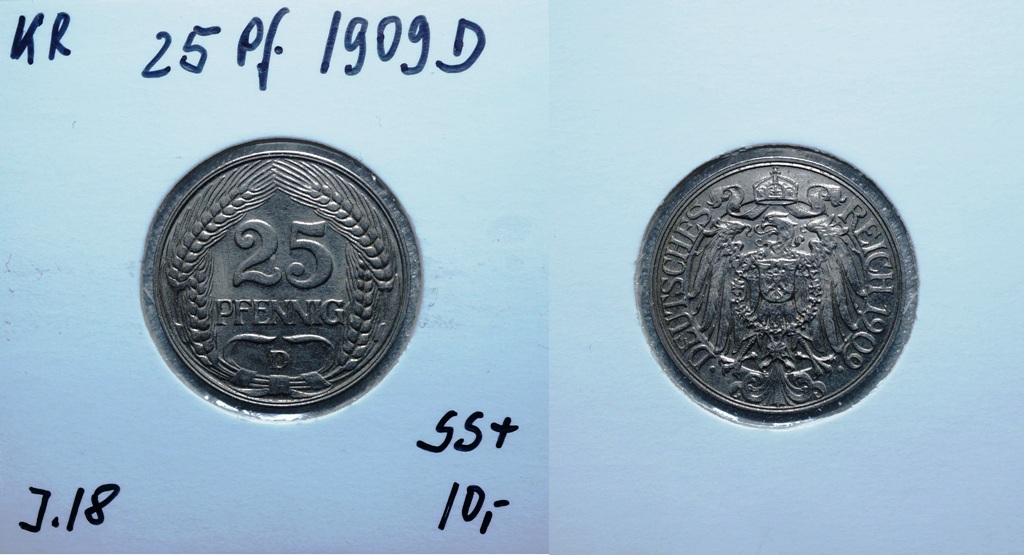  Kaiserreich, 25 Pfennig 1909 D   