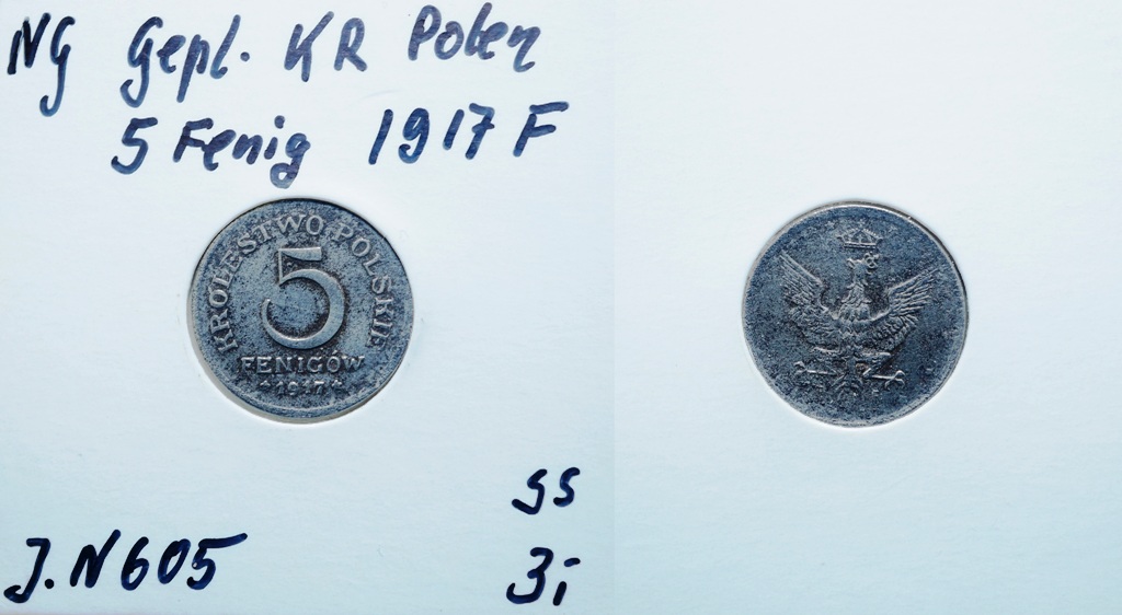  Nebengebiete,Gepl. KR Polen 5 Pfennig 1917 F   