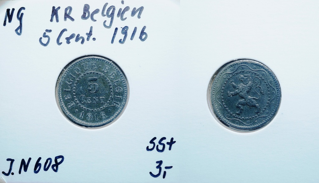  Nebengebiete,KR Belgien 5 Cent 1916   