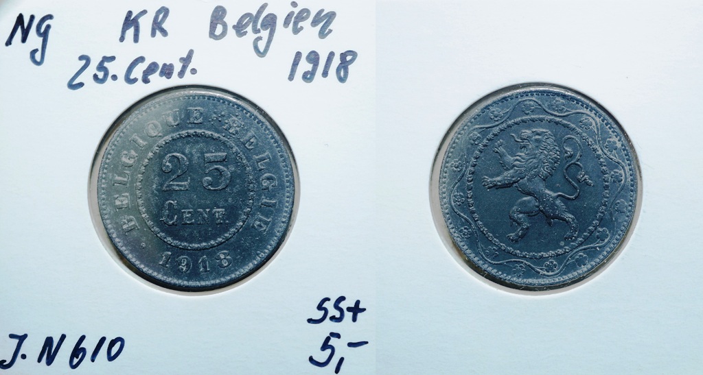  Nebengebiete,KR Belgien 25 Cent 1918   