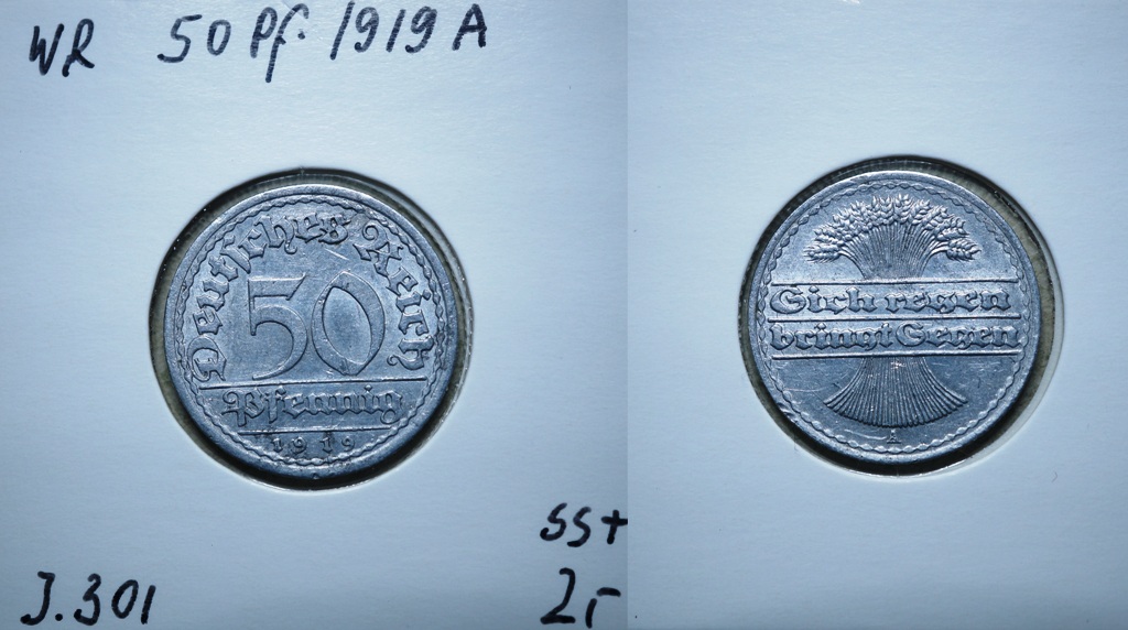  Weimarer Rep., 50 Pfennig 1919 A   