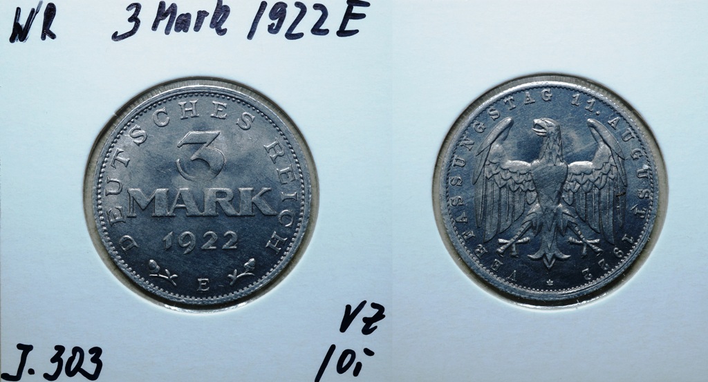  Weimarer Rep., 3 Mark 1922 E   