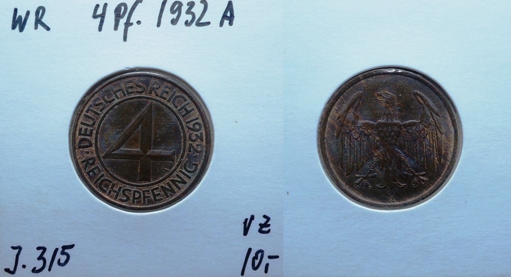  Weimarer Rep., 4 Pfennig 1932 A   