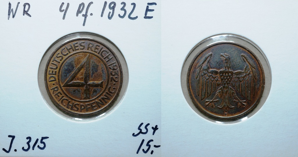  Weimarer Rep., 4 Pfennig 1932 E   