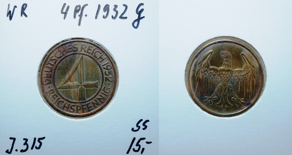  Weimarer Rep., 4 Pfennig 1932 G   