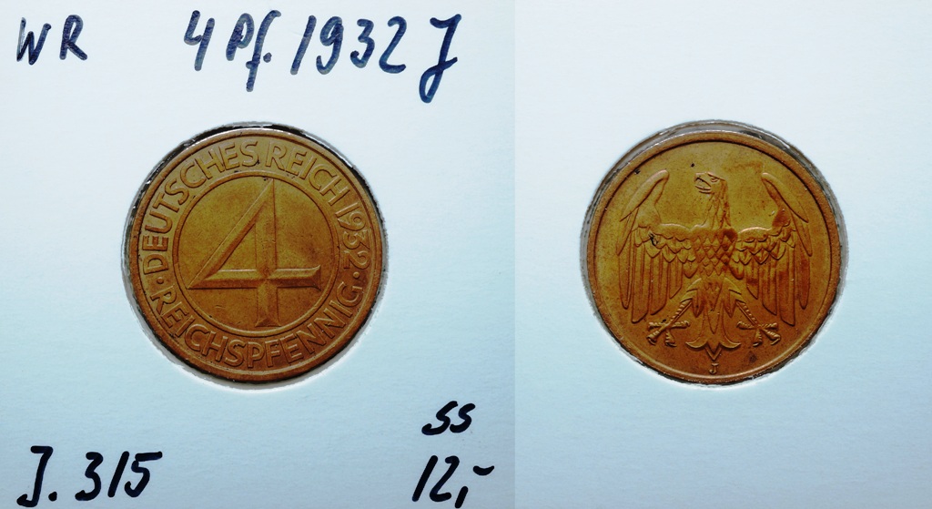  Weimarer Rep., 4 Pfennig 1932 J   