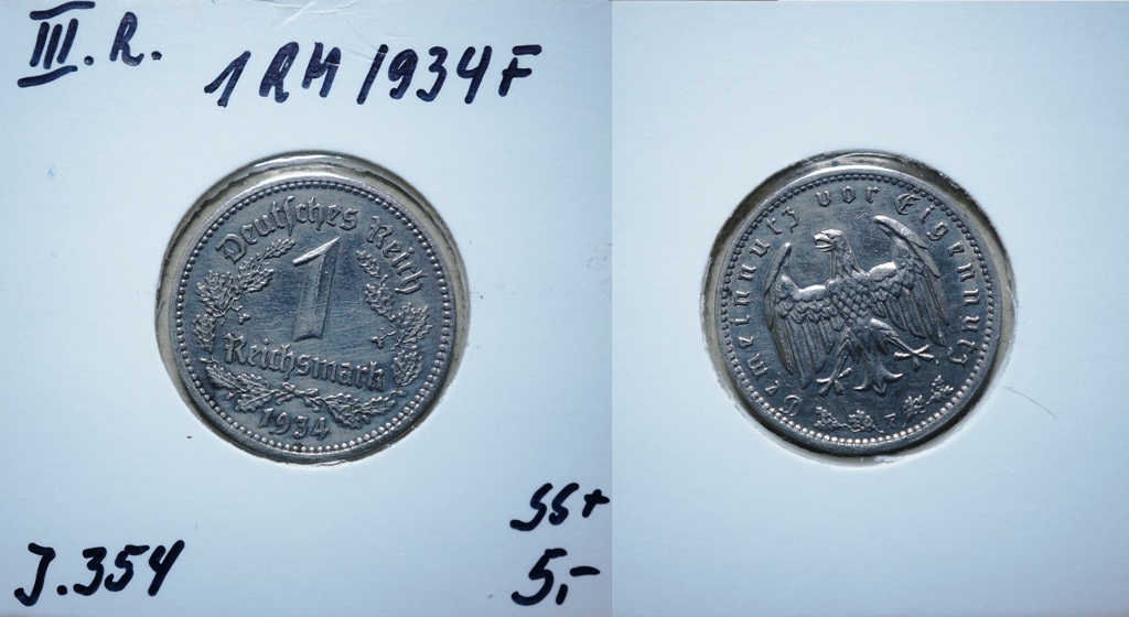  3. Reich, 1 Mark 1934 F   