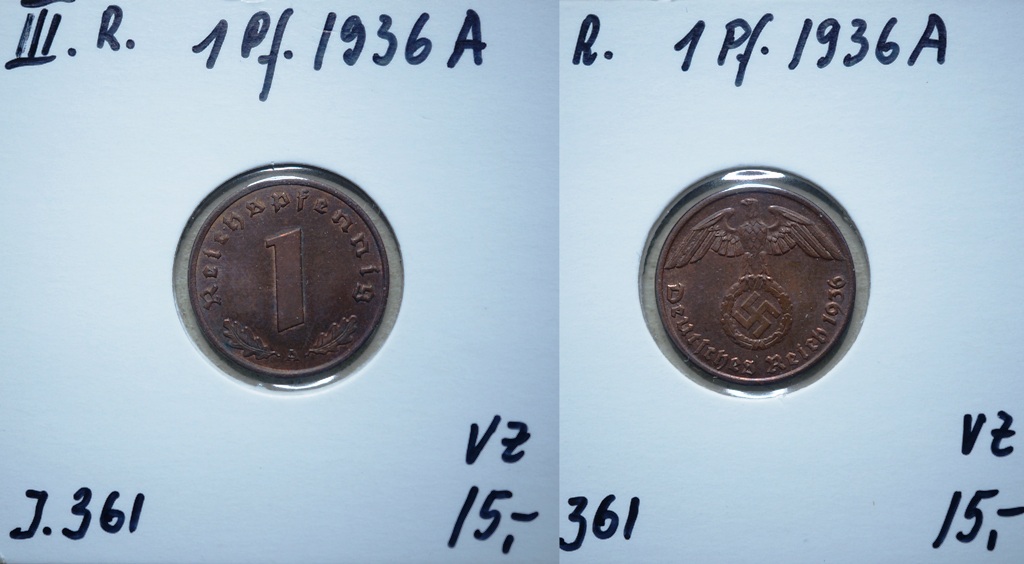  3. Reich, 1 Pfennig 1936 A   