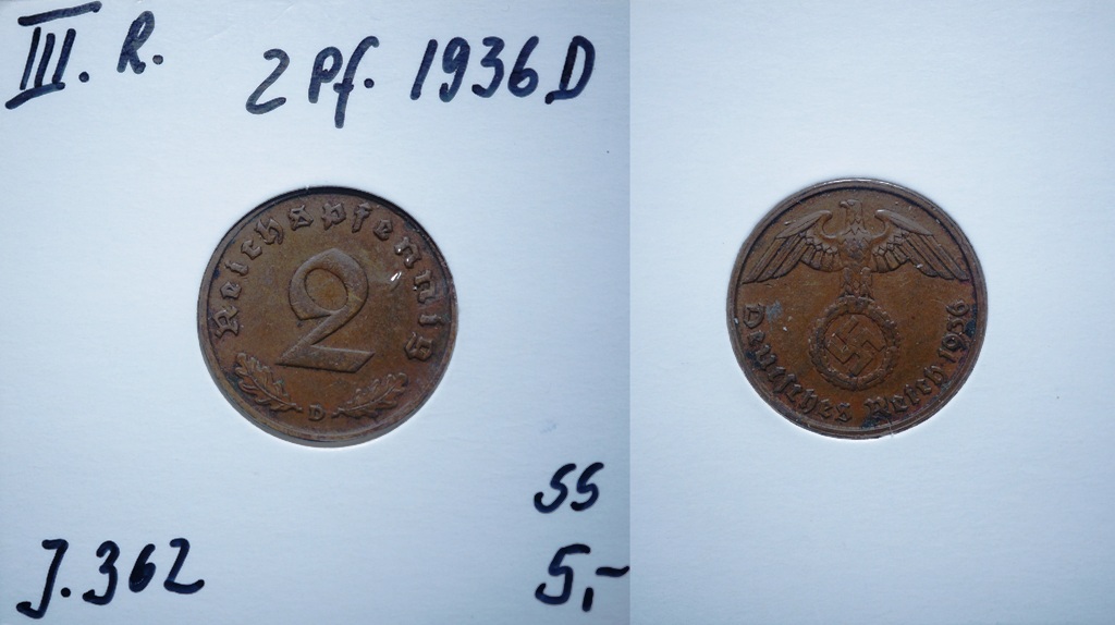  3. Reich, 2 Pfennig 1936 D   