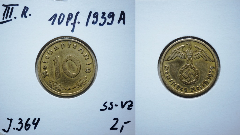  3. Reich, 10 Pfennig 1939 A   