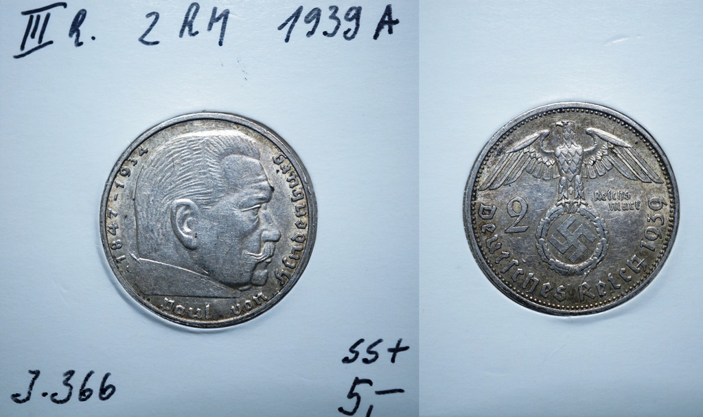  3. Reich, 2 Mark 1939 A   