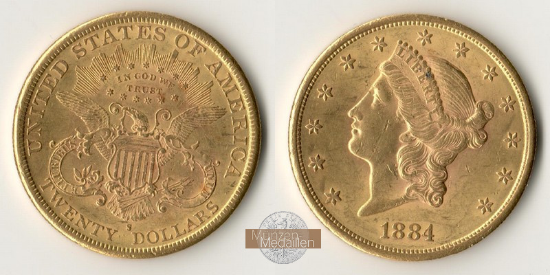 USA  20 Dollar MM-Frankfurt Feingold: 30,09g Double Eagle 1884 S 