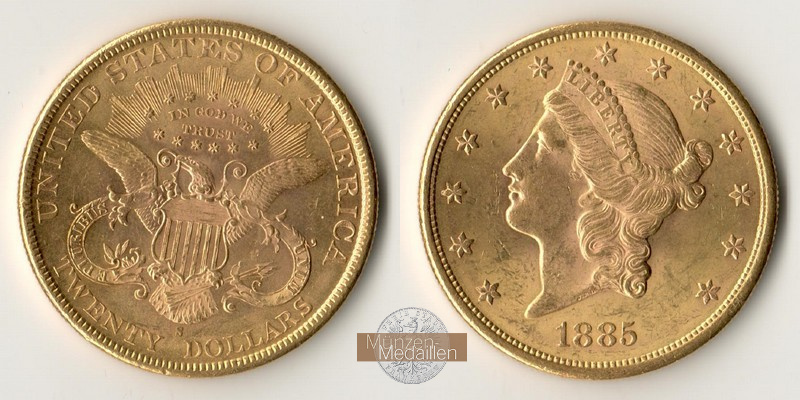 USA  20 Dollar MM-Frankfurt Feingold: 30,09g Double Eagle 1885 S 