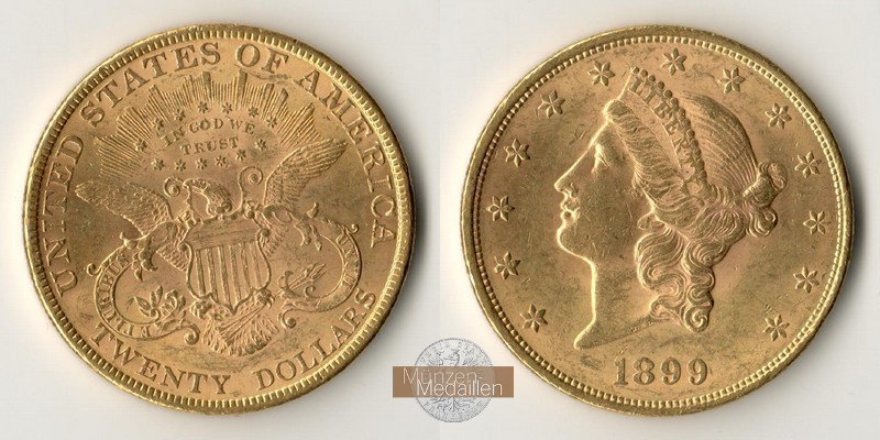 USA  20 Dollar MM-Frankfurt Feingold: 30,09g Double Eagle 1899 