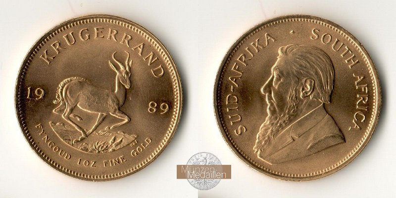 Süd Afrika MM-Frankfurt Feingold: 31,1g 1 Krügerrand 1989 