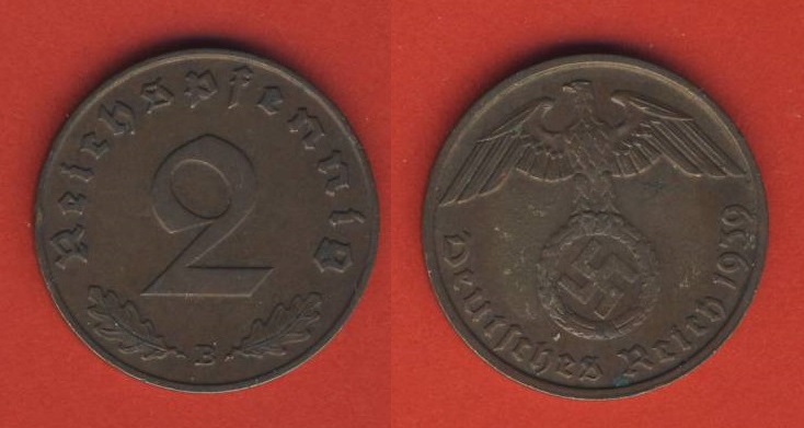  Deutsches Reich 2 Reichspfennig 1939 B   