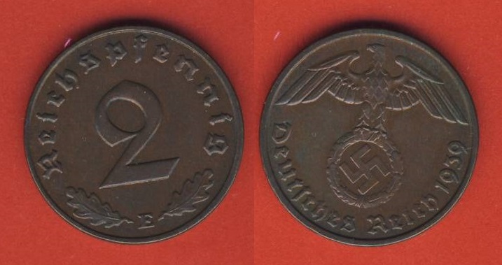  Deutsches Reich 2 Reichspfennig 1939 E   