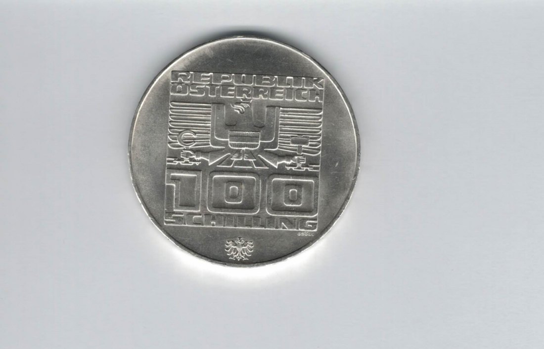  100 Schilling 1976 Winterolympiade Innsbruck Stadtturm Hall silber Österreich (01914/6)   