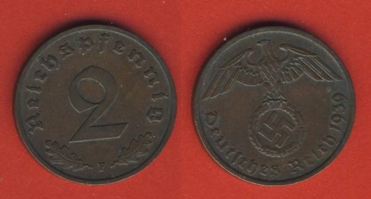  Deutsches Reich 2 Reichspfennig 1939 F   