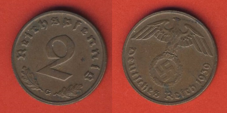  Deutsches Reich 2 Reichspfennig 1939 G   