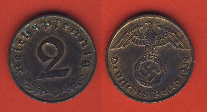  Deutsches Reich 2 Reichspfennig 1939 J   