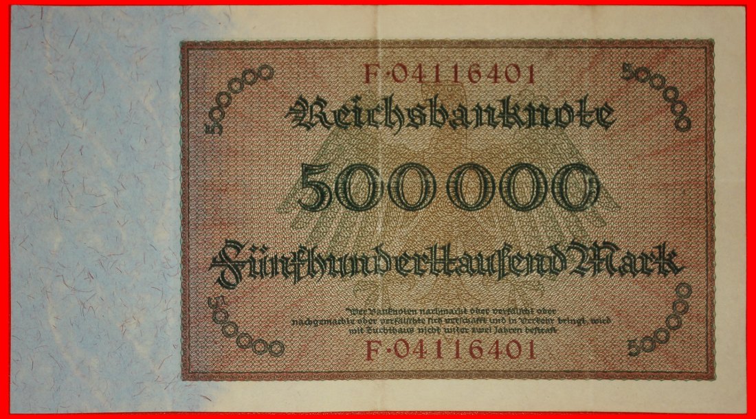  Ⰶ REICHSBANKNOTE MULE: GERMANY ★ 500 OR 500000 MARKS 1923 CRISP! LOW START ★ NO RESERVE!   