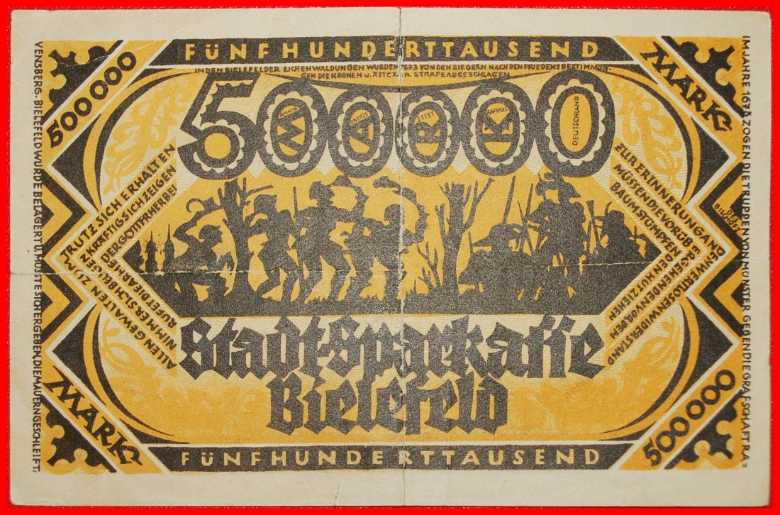  Ⰶ WESTPHALIA: GERMANY BIELEFELD ★ 500000 MARKS 1923 UNCOMMON!★LOW START★ NO RESERVE!   