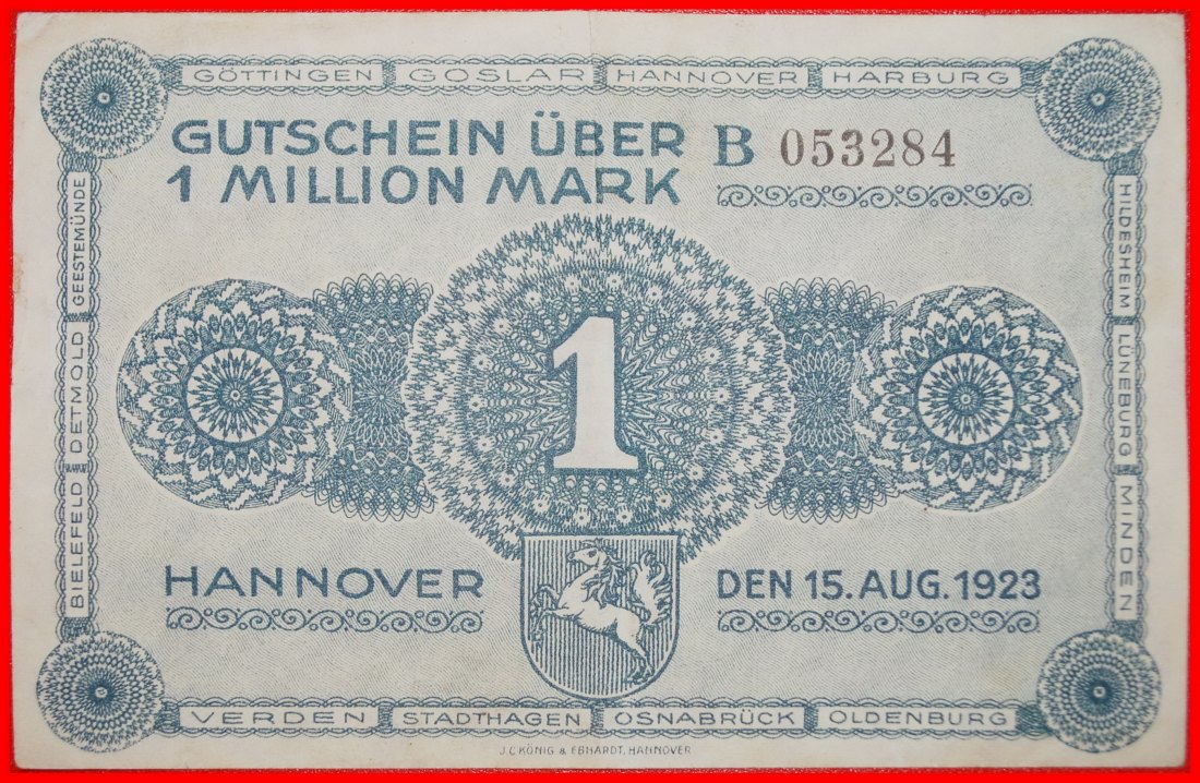  Ⰶ HORSE AND EAGLE: GERMANY HANOVER ★ 1 MILLION MARKS 1923 CRISP!★LOW START★ NO RESERVE!   