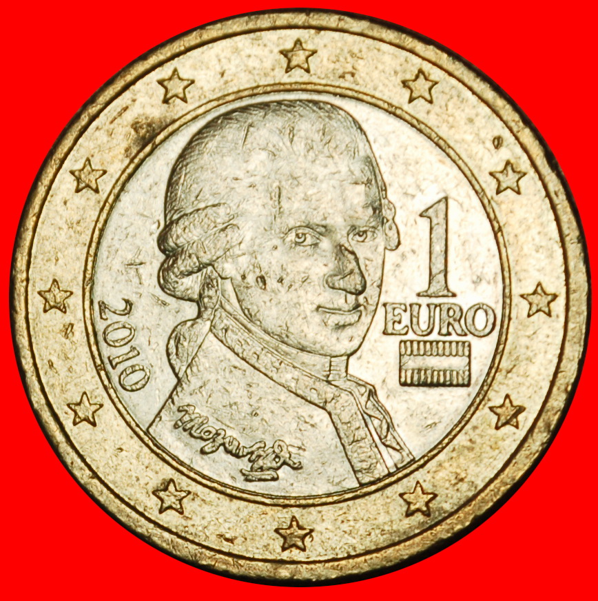  Ⰶ MOZART 1756-1791: AUSTRIA ★ 1 EURO 2010 NON-PHALLIC TYPE 2008-2024!★LOW START★ NO RESERVE!   