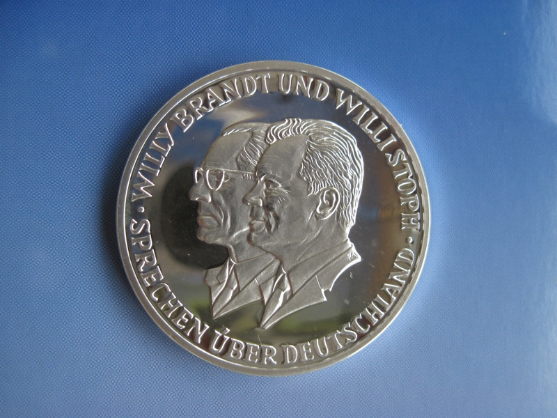  Silber 15 g fein, Medaille Erfurt, Kassel Gipfeltreffen Willy Brandt + Willy Stoph PP DDR BRD   