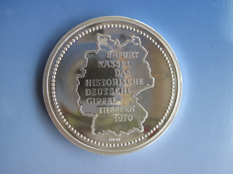  Silber 15 g fein, Medaille Erfurt, Kassel Gipfeltreffen Willy Brandt + Willy Stoph PP DDR BRD   