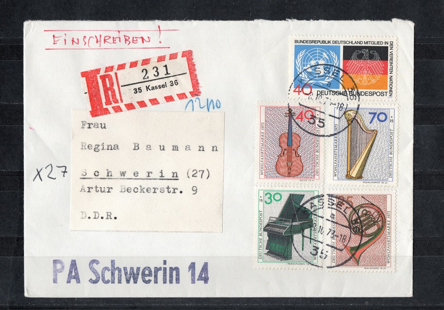  BRD 1973 Einschreiben mit Mi. 781-785 Echt gelaufen   