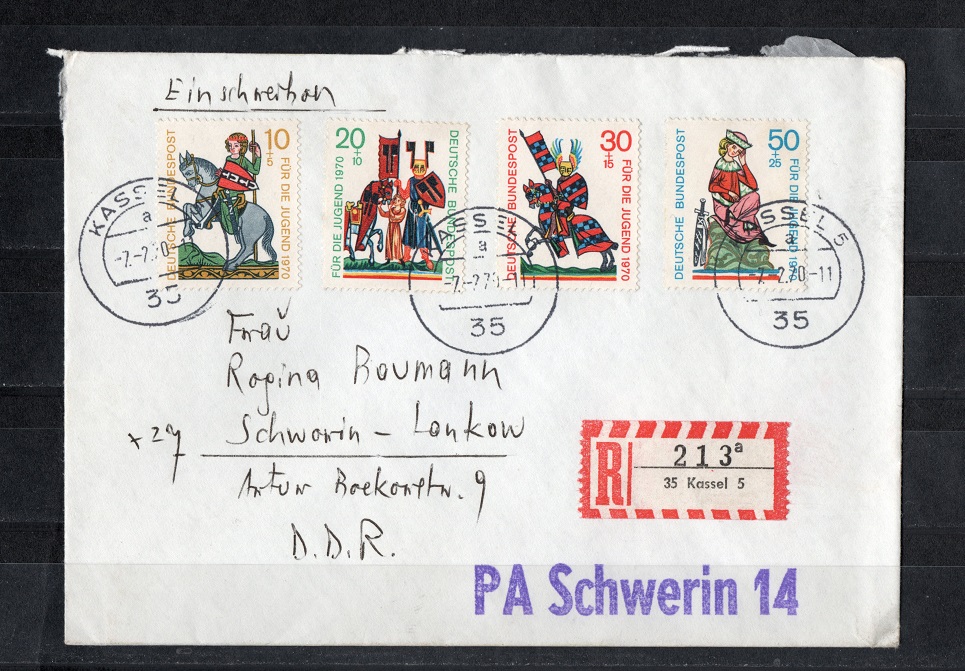  BRD 1970 Einschreiben mit Mi. 612-615 Echt gelaufen   